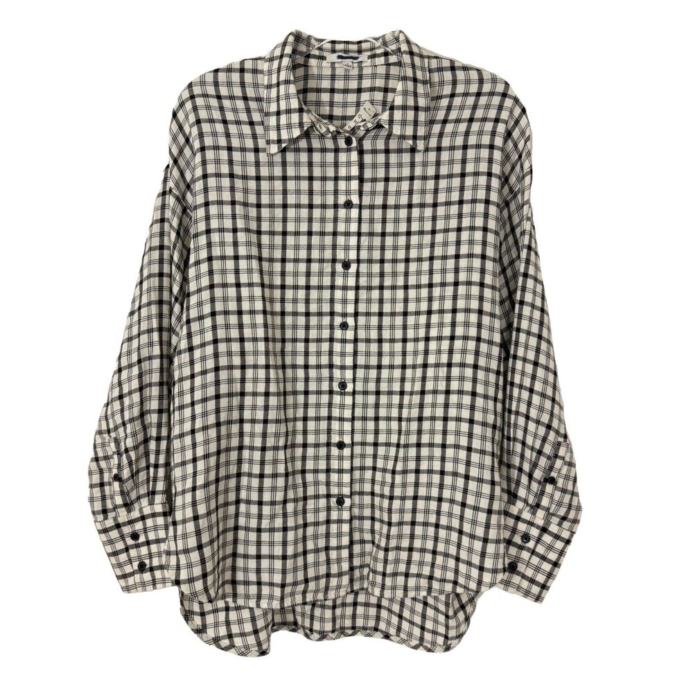MADEWELL Heathered Flannel Dolman Button-Up Shirt XL Antique Cream Soft A4 - Picture 2 of 6